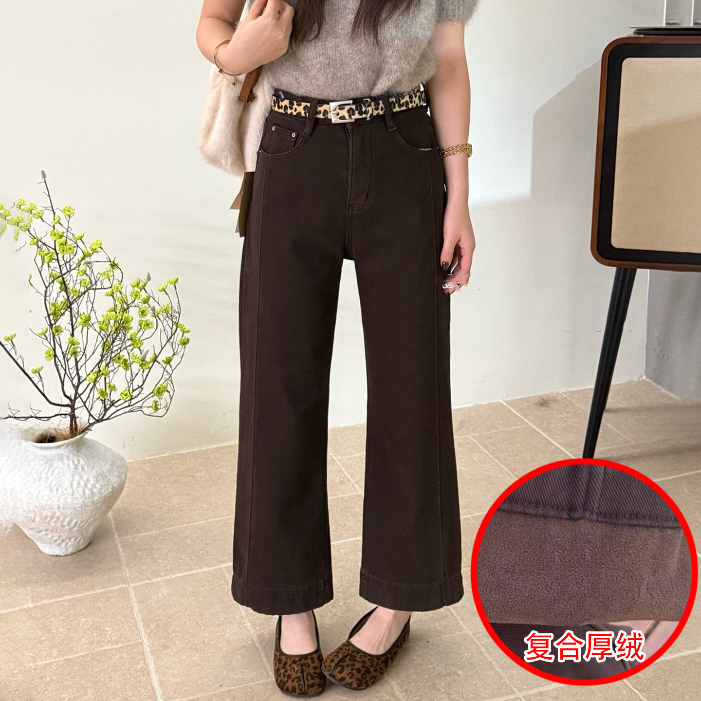 冬加厚绒保暖女牛仔小直筒烟管裤