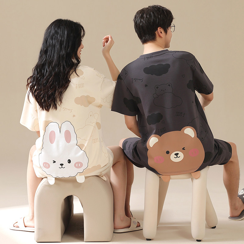 情侣睡衣夏季纯棉短袖男士可爱卡通女士大码宽松可外穿家居服套装,女士内衣/男士内衣/家居服,睡衣/家居服套装,淘宝优惠券,粉丝福利购,淘宝优惠卷