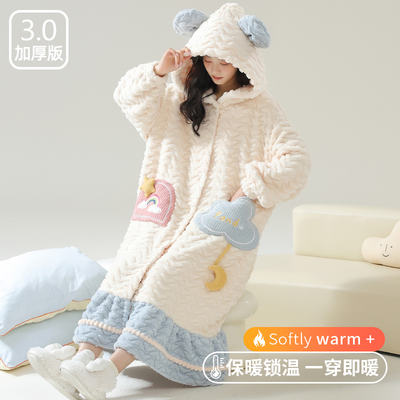 睡衣女珊瑚绒加厚保暖睡袍