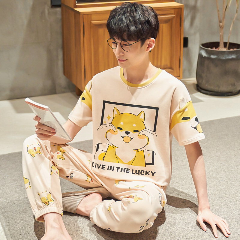 2023年新款睡衣男夏纯棉短袖长裤卡通家居服薄款男士睡衣夏季套装