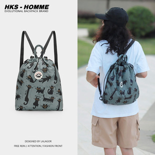 抽绳双肩包女旅行包小背包男爬山运动健身束口袋单肩包通勤斜挎包