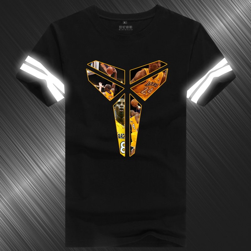 2016夏科比篮球t恤黑曼巴夜光反光衣服加肥大码24号运动短袖男士