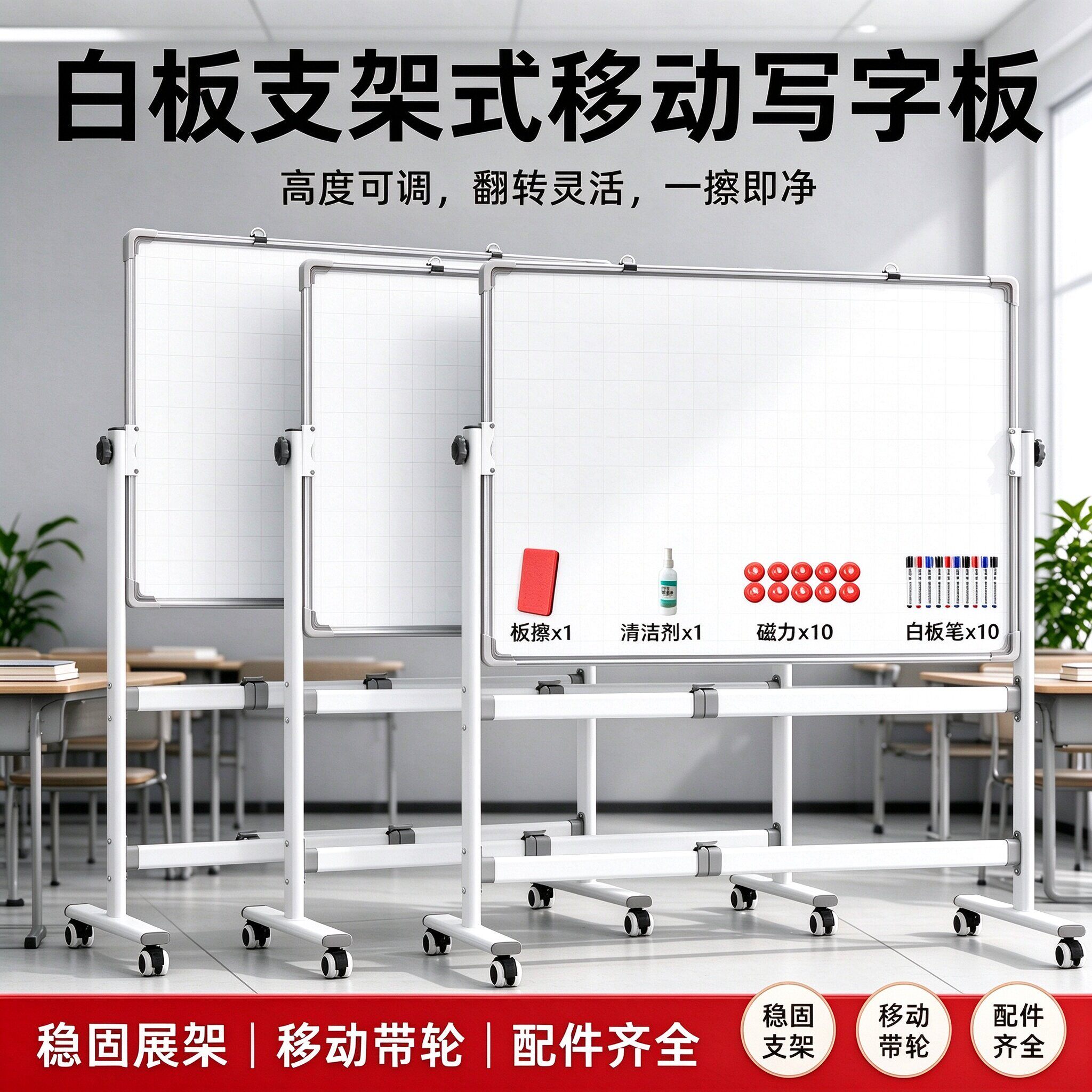 支架式移动翻转升降磁吸白板