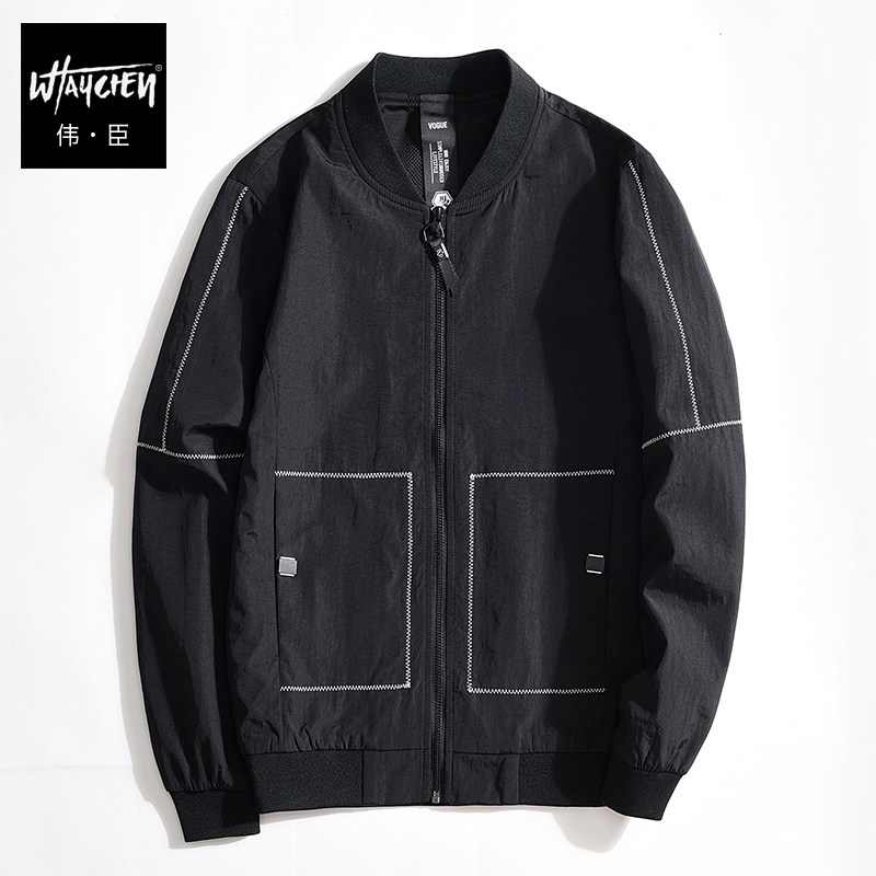 伟臣春季新品轻薄夹克外套男胖子加肥加大宽松棒球领肥佬外套
