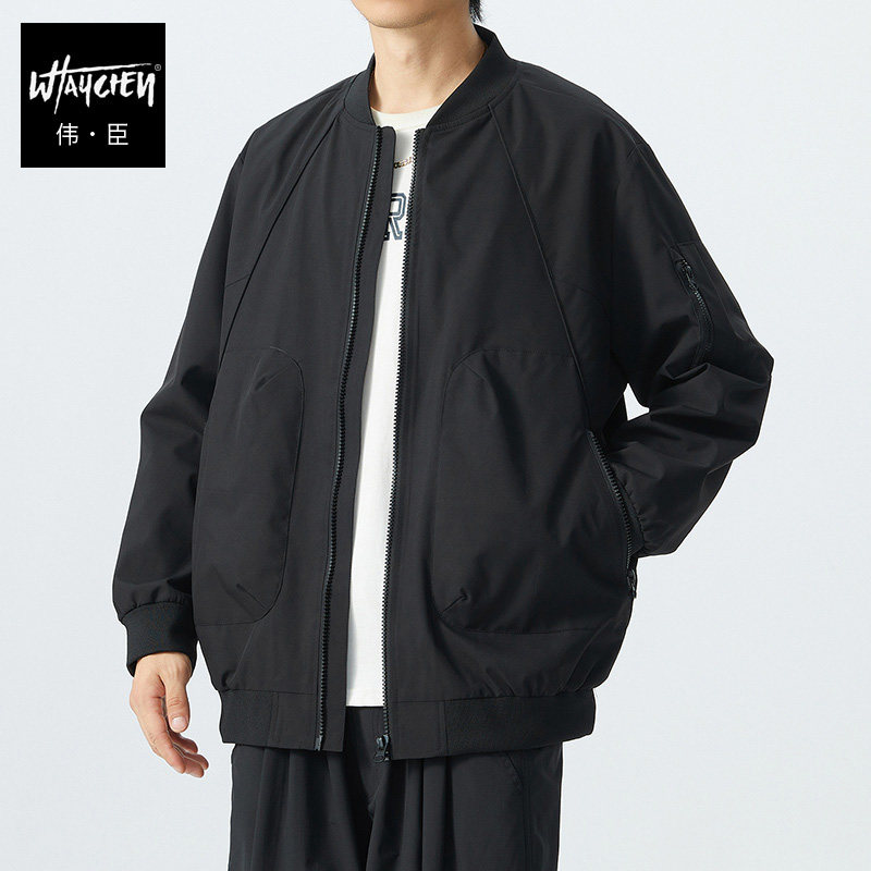 伟臣大码春秋装男士夹克胖子加肥加大宽松轻薄肥佬棒球领外套
