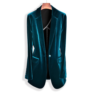 百搭清凉小西装 2024春装 时尚 金丝绒外套修身 半里布职业女上衣 新款