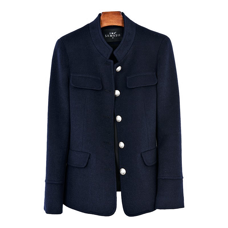 H型休闲短款，金属纽扣立领