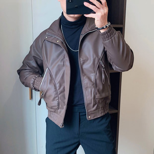 美式潮牌立领皮衣男款潮流帅气皮夹克2025新款秋冬高级感男士外套