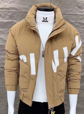 羽绒棉服男冬季修身潮流刺绣立领加厚外套棉袄保暖网红同款棉衣男
