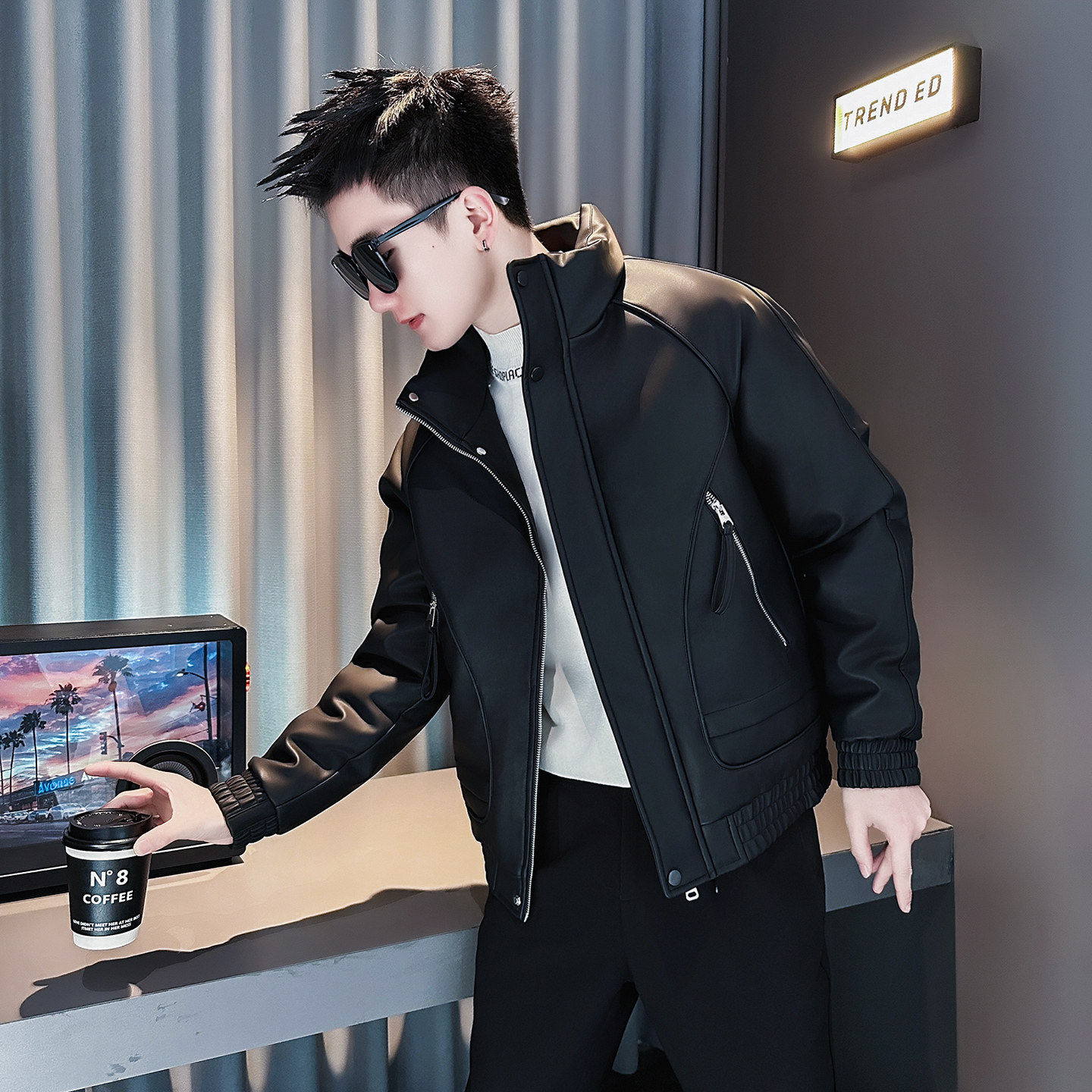 冬季潮牌羽绒棉服男休闲痞帅pu皮棉袄子男款2025新款男士冬装外套