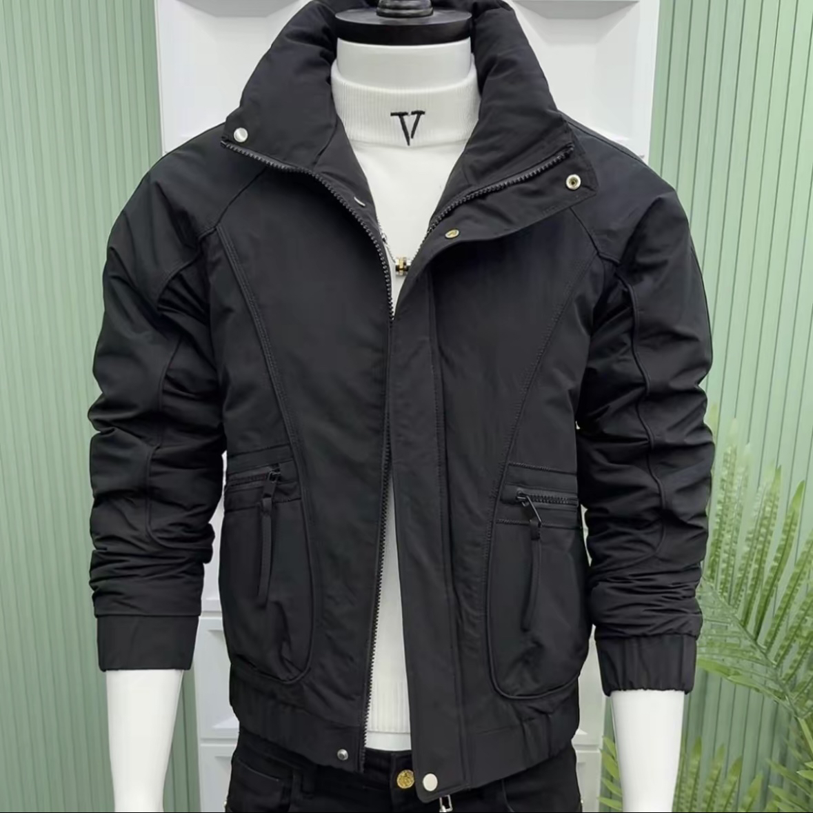 2025新款羽绒棉服男士时尚简约纯色高级感保暖韩版立领棉衣外套男