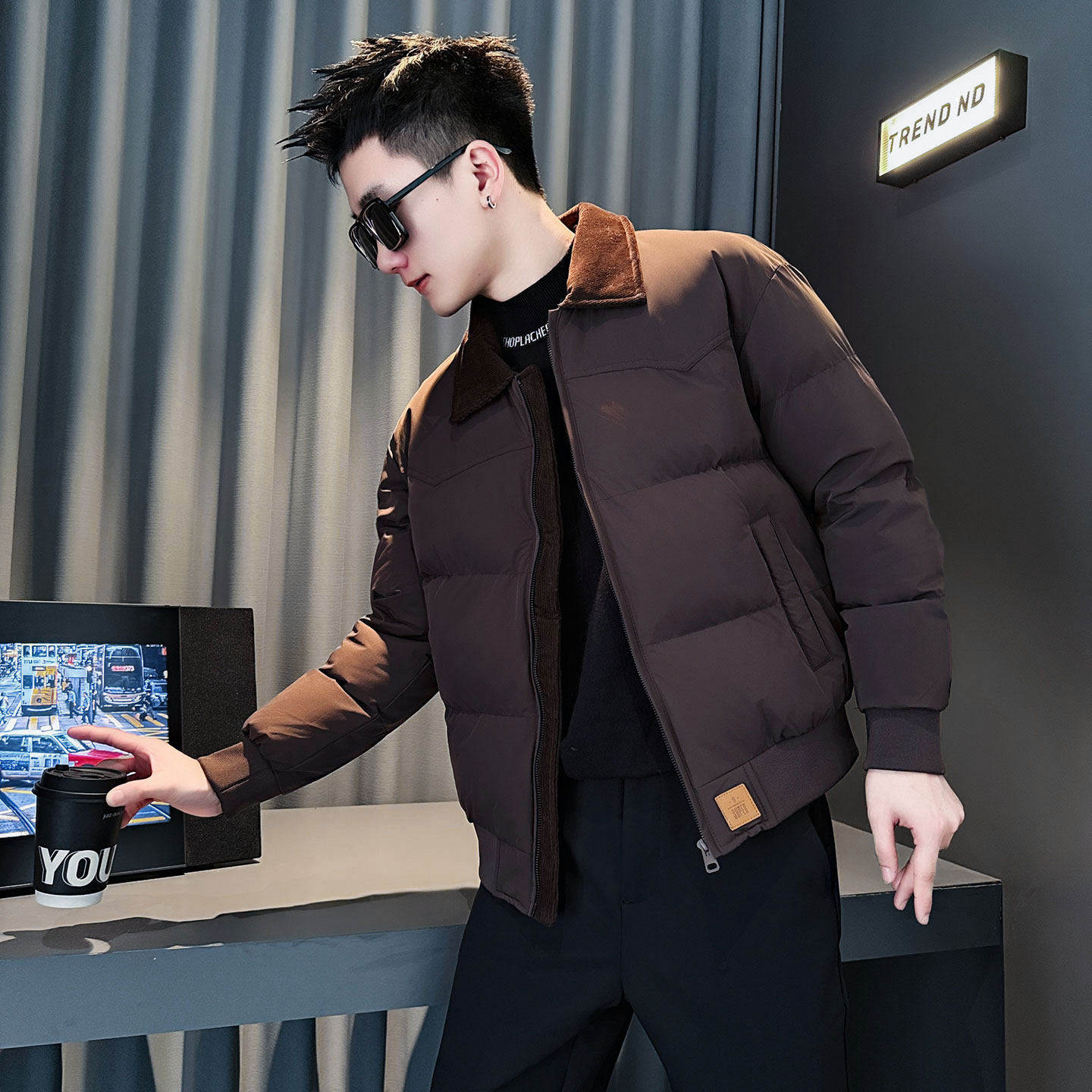 高级感痞帅外套男款冬季潮流休闲翻领棉袄衣服男2025新款爆款棉服,男装,棉衣,淘宝优惠券,粉丝福利购,淘宝优惠卷