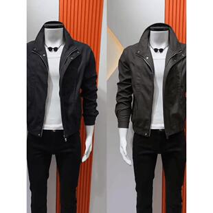 冬季男士短款立领皮衣韩版修身帅气青年PU皮夹克社会小伙机车外套