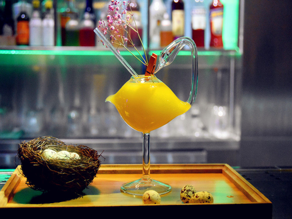 网红新款日式清酒吧鸡尾酒杯仙鹤小鸟杯分子烟熏创意鸡尾酒玻璃器