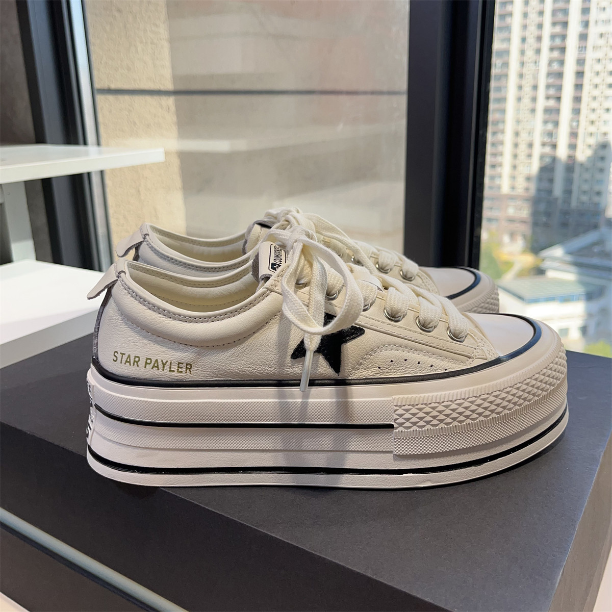 小白鞋女厚底真皮小个子百搭2025年新款星星增高板鞋学院风休闲鞋,女鞋,时尚休闲鞋,淘宝优惠券,粉丝福利购,淘宝优惠卷