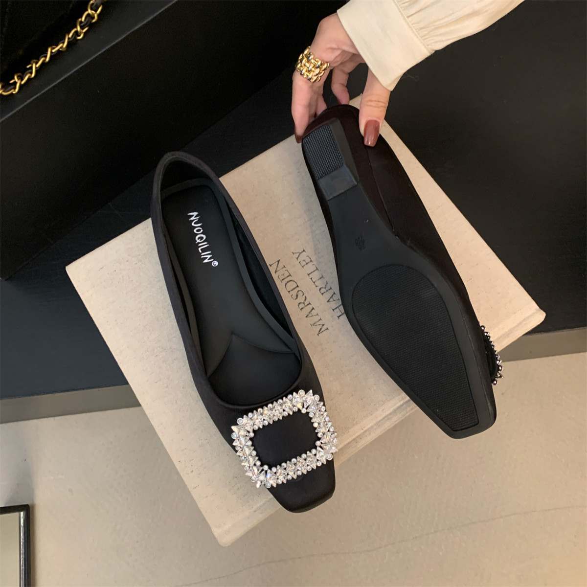 单鞋女粗跟法式方头水钻2026新款韩版气质高级感名媛玛丽珍鞋低跟,女鞋,浅口单鞋,淘宝优惠券,粉丝福利购,淘宝优惠卷