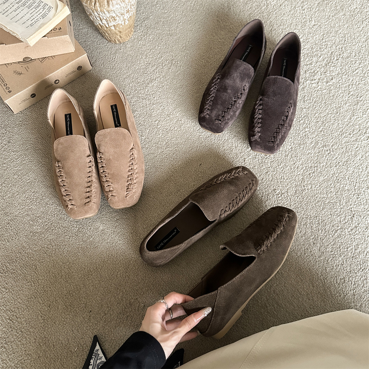 单鞋女平底牛皮法式复古风2026年新款休闲低跟乐福鞋一脚蹬豆豆鞋,女鞋,浅口单鞋,淘宝优惠券,粉丝福利购,淘宝优惠卷