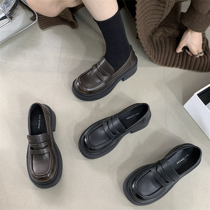 厚底小皮鞋女粗跟百搭小仙女2025年新款复古英伦风乐福鞋中跟单鞋