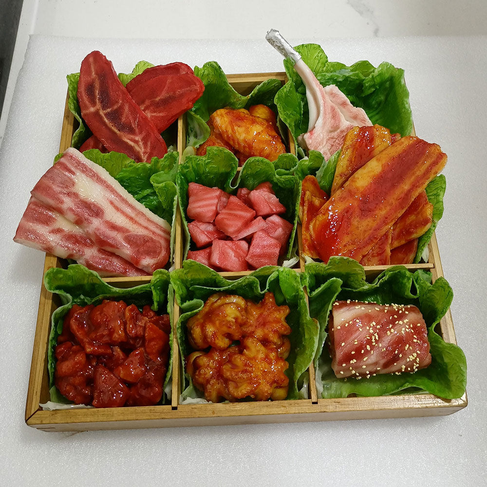 仿真九宫格烤肉 火锅烧烤食材模型展示样品菜盘摆件假烤肉定制