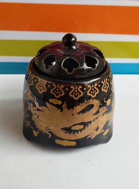 两个包邮双龙耍宝黑色描金陶瓷精油香薰炉家用室内除臭驱蚊香炉