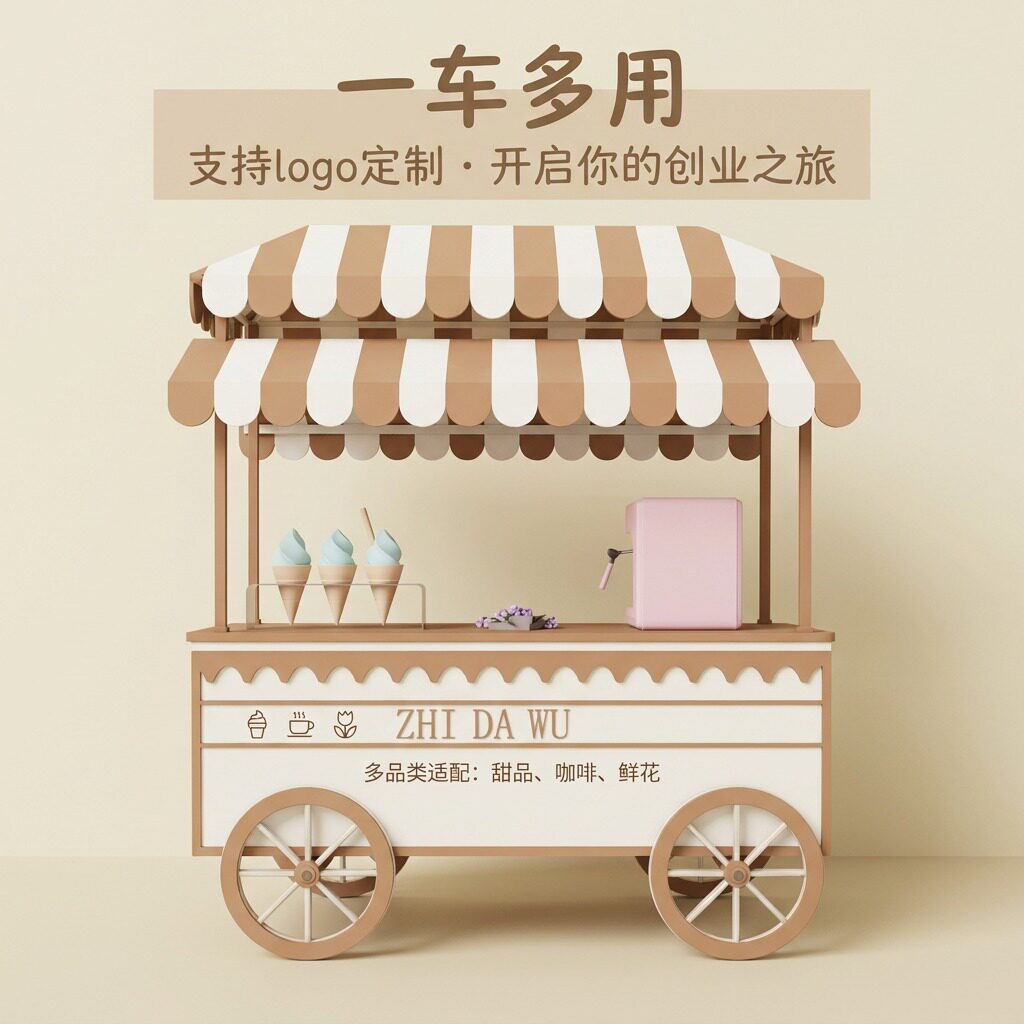 木质移动餐车摆摊车多功能小吃车logo定制夜市促销车