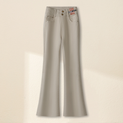 奶茶色高腰微喇牛仔裤女春季新款修身显瘦九分喇叭裤小个子休闲裤