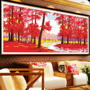 大格四股线2026新款客厅十字绣鸿运当头全景枫树林大幅手工刺绣风