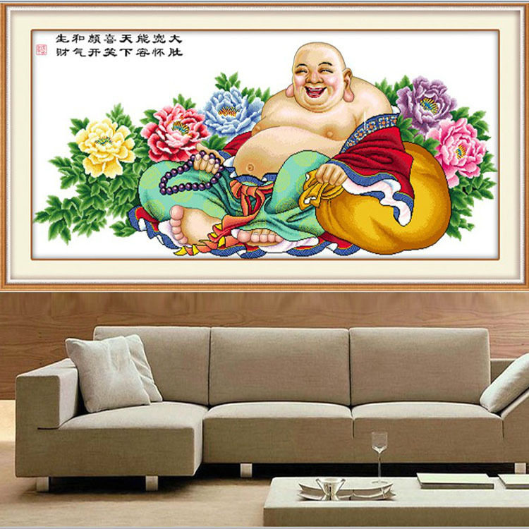 印花十字绣弥勒佛笑口常开大肚佛客厅大画系列线绣佛像2026新款
