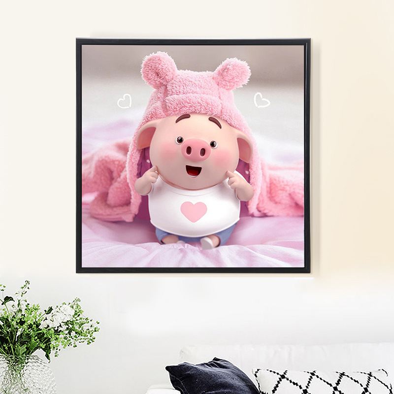 2021新款钻石画粘钻十字绣卧室小幅儿童点砖钻石绣可爱小猪小屁