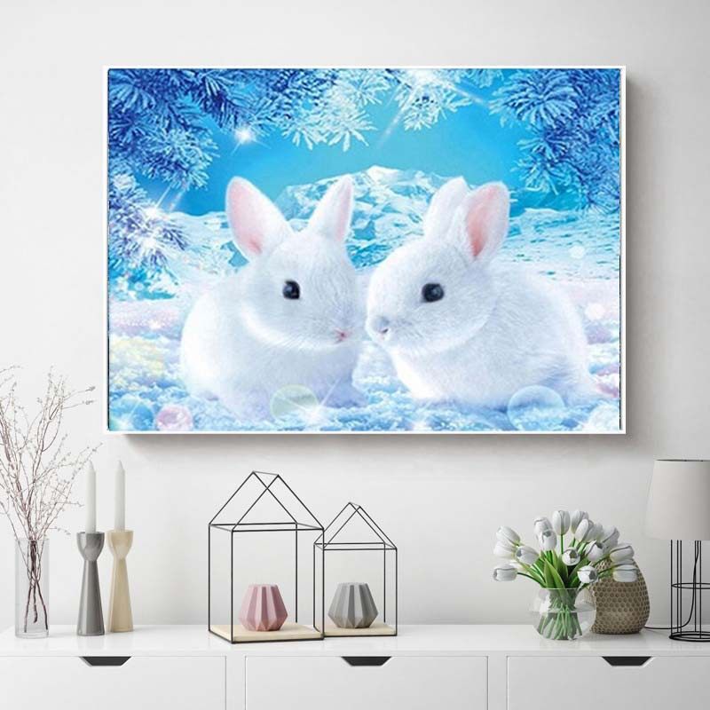 两只小白兔子动物爱情卧室过道小幅2026新款钻石画满钻点钻十字绣