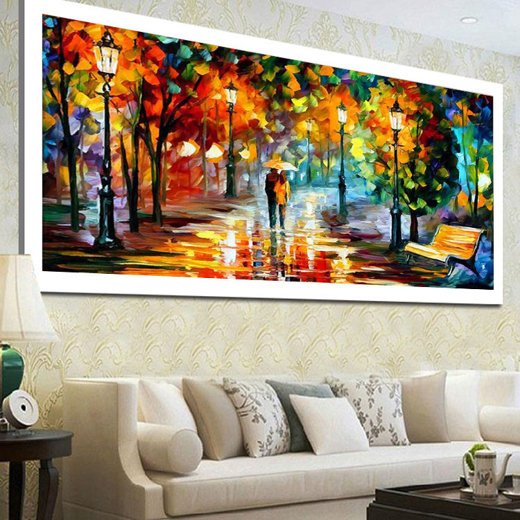 雨中漫步浪漫情侣diy钻石画点贴钻石十字绣卧室人物油画风景自粘