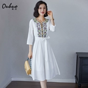 Hanfu cải tiến đầm retro thắt lưng gió quốc gia đã mỏng đầu thu mới khí chất nữ 2019 phổ biến - Váy eo cao