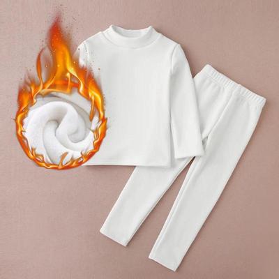 加绒儿童保暖内衣纯棉秋衣宝宝秋裤一体绒全棉加厚白色男女童套装