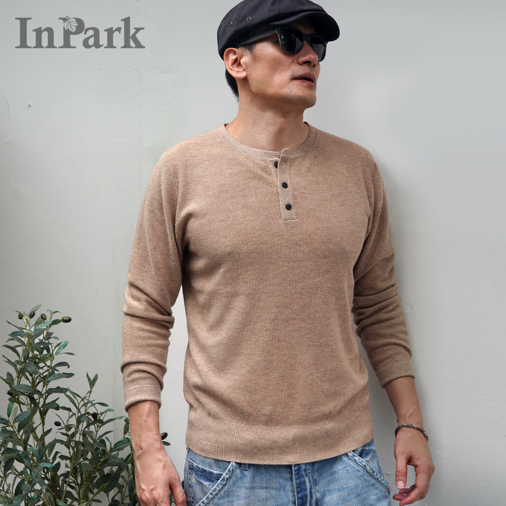 亨利领薄款毛衣春季美式休闲可机洗精细柔软透气羊毛男珠地针织衫