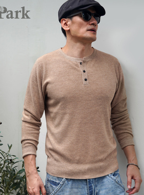 亨利领薄款毛衣春季美式休闲可机洗精细柔软透气羊毛男珠地针织衫
