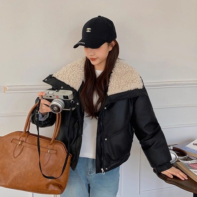 2025冬季小个子羊羔毛棉服短款女韩系保暖棉袄时尚加厚棉衣皮外套