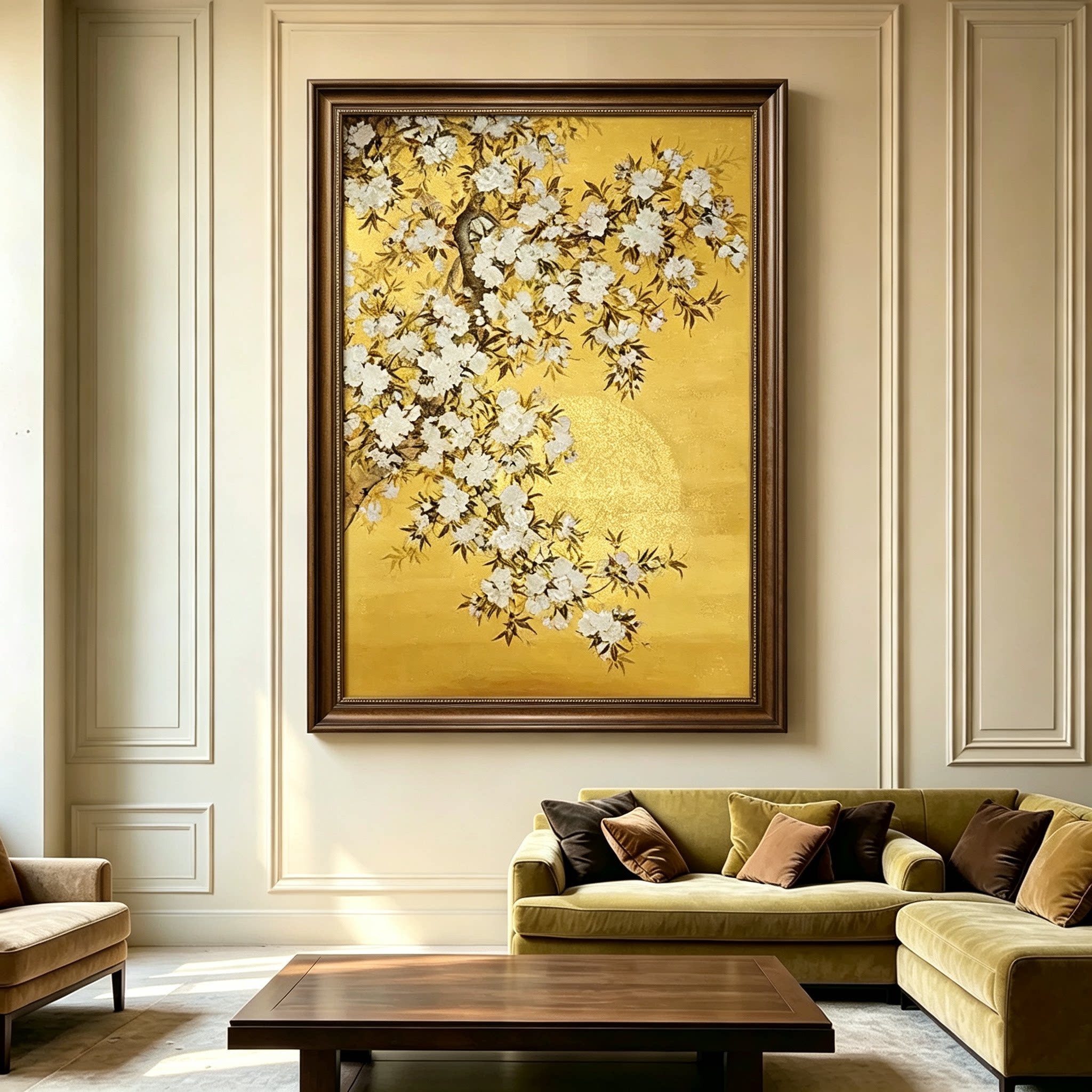 中古风手绘花鸟油画有框客厅