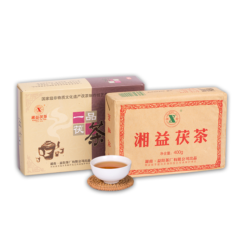 湘益茯茶安化黑茶湖南正品黑砖茶一品红丝带金花茯砖茶官方旗舰店