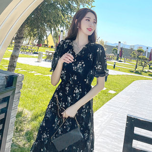 連衣裙女春夏季 森女系少女風(fēng)碎花雪紡打底短袖 a字裙2026仙女裙子