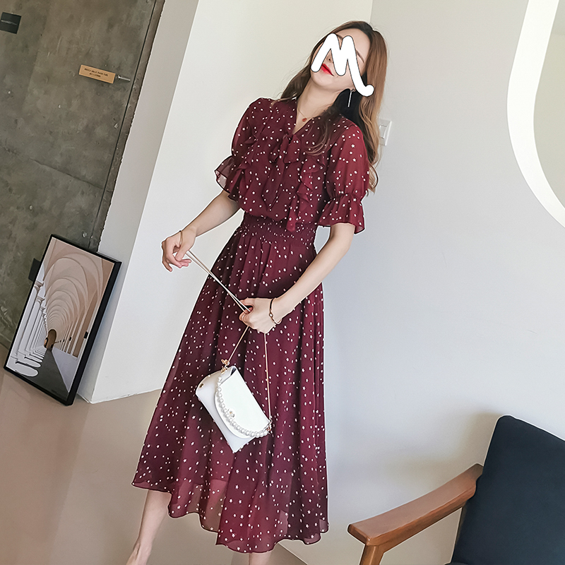 初恋系雪纺连衣裙女2025过年裙子女夏黑色碎花长裙仙女女神范韩版
