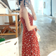 红色碎花吊带连衣裙2025新款 胖mm夏 女装 今年流行爆款 显瘦长裙大码