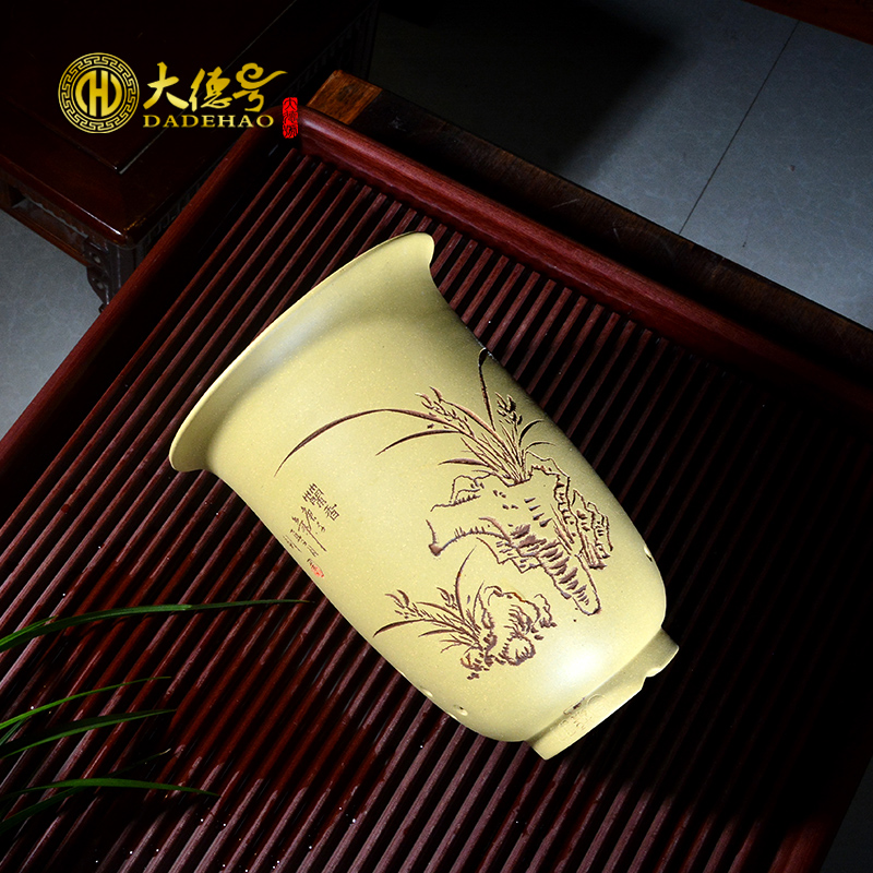 宜兴段泥金钟兰花兰草花盆陶瓷