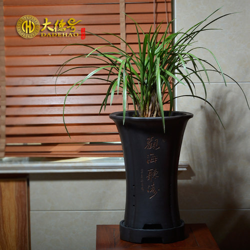 兰草四方形手工刻绘大小兰花盆