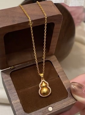 纯银S925古法金葫芦项链中国风高级纯银葫芦百搭饰品颈链毛衣链女