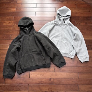 日系 秋冬GDW系列雪花绒毛呢螺纹口男女情侣加厚保暖连帽卫衣外套