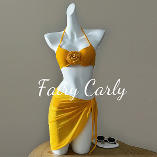 包臀裙温泉性格泳装 甜美游泳衣女分体比基尼bikini四件套长袖 罩衫