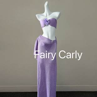 2025香芋紫针织长罩衫 防晒显瘦泳衣 比基尼花朵性感度假高级感长袖