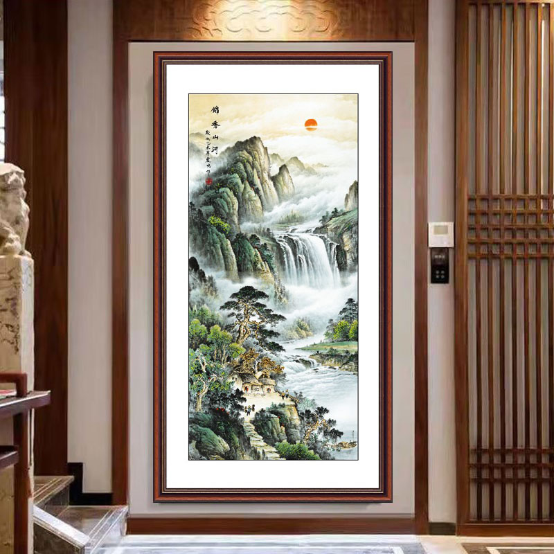 山水玄关门贴纸自粘装饰画山水画3d立体风景墙贴过道走廊贴画壁纸