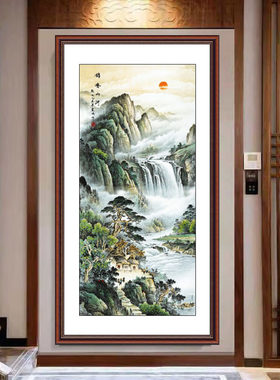 山水玄关装饰画自粘墙贴