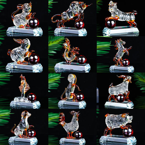 水晶十二龙蛇汽车创意摆件生肖鼠